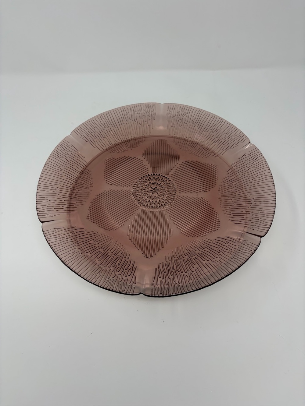 4 Dinner Plates Forte Crista Mexico Amethyst Purple Sunflower Glass 10”